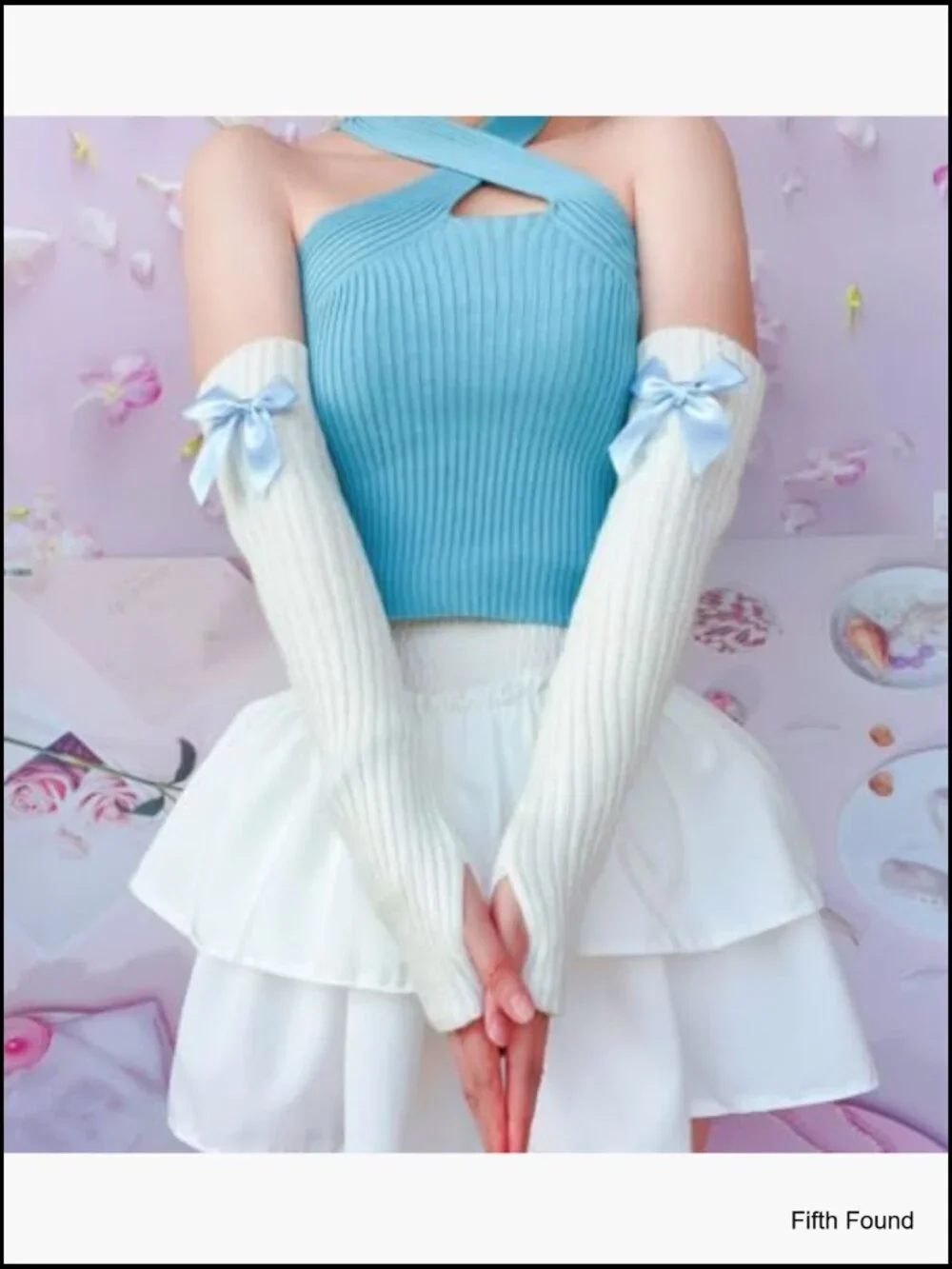 Y2K Arm Warmers Kawaii Harajuku Fingerless Gloves Knitted Arm Sleeve with Thumb